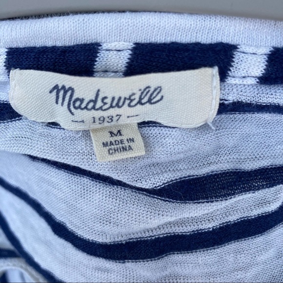 Madewell 3/4 Sleeve Linen Shirt, Navy and White, M - Picture 3 of 4